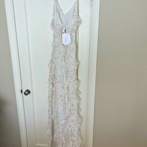 Rat & Boa silk ruffled white floor length maxi dress